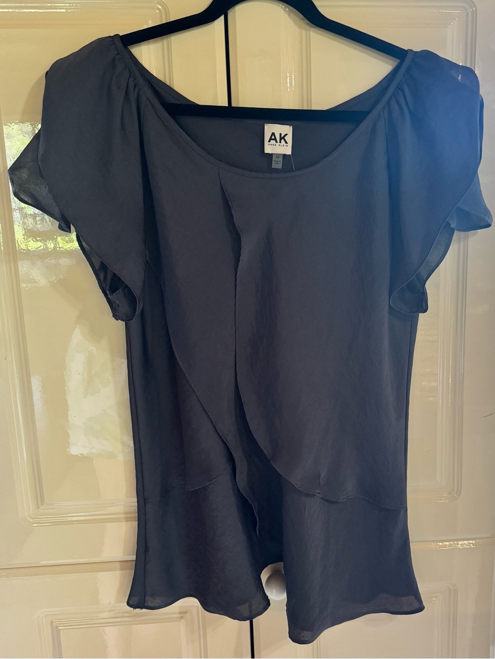 Anne Klein Charcoal Gray Layered Flutter Sleeve Blouse